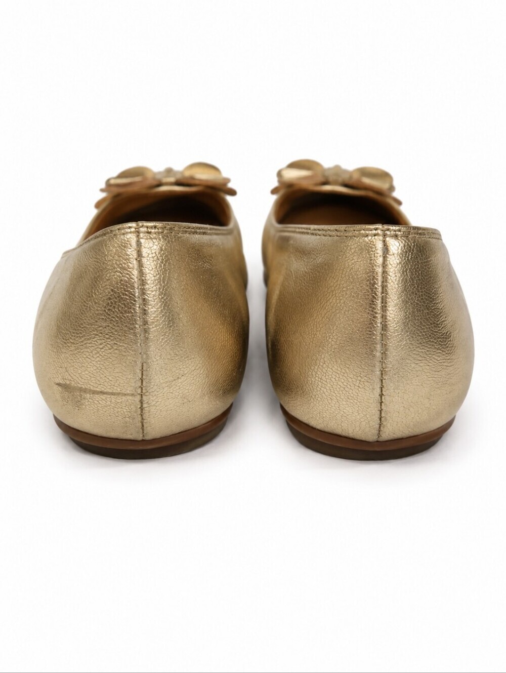 Söfft Gold Metallic Leather Ballet Flats Floral Appliqué Size 6M - Picture 3 of 6
